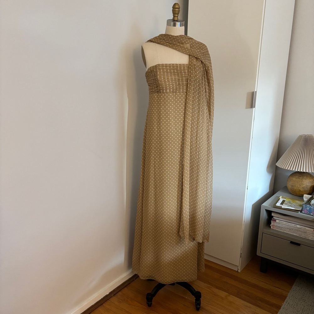 Melinda Eng Draped Scarf / Shawl Tan Polka Dot Dress - Picture 2 of 14